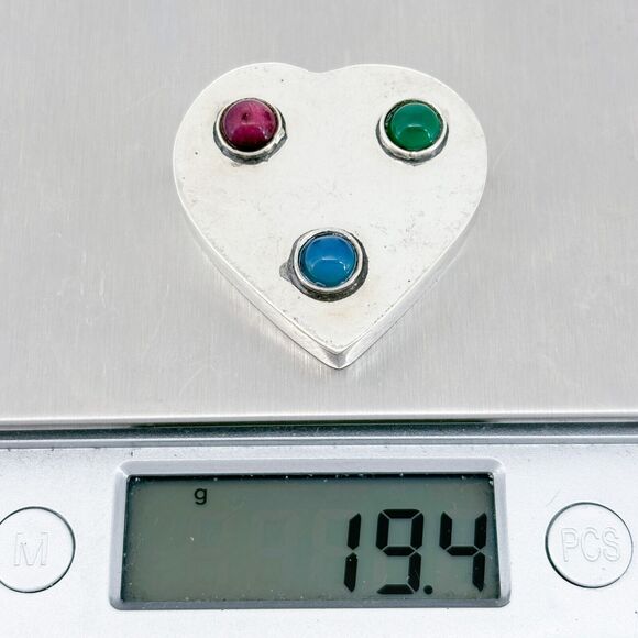 Vintage Mexico NR-120 Sterling Silver 925 Chrysoprase Rubellite Heart Pendant - Picture 4 of 6